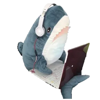 👨‍💻 tubarão, pelúcia, computador, fone de ouvido, animal, fofo, brinquedo, escritório whatsapp sticker