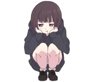 😶 anime, menina, fofa, sentada, entediada, beicinho, ilustração telegram sticker