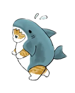 🏃‍♀ 猫, サメ, 動物, コスチューム, かわいい whatsapp sticker