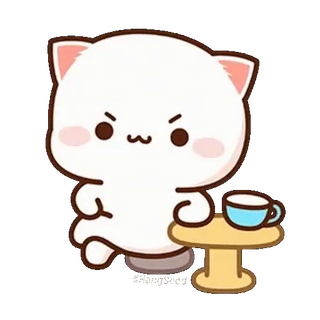 🤨 猫, 生气, 桌子, 茶, 卡通 whatsapp sticker