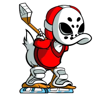😷 hóquei, máscara, desenho animado, pato, esportes, jogador whatsapp sticker