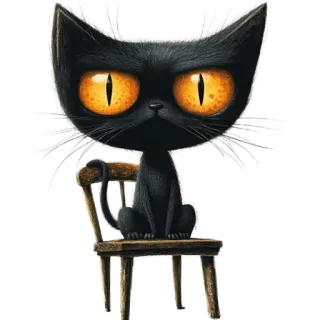 🤨 kot, zwierzę, słodki, oczy, krzesło, kreskówka, czarny kot whatsapp sticker