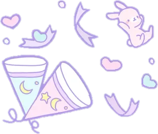 🎉 kawaii, imut, pastel, kelinci, pesta, bintang, hati, perayaan whatsapp sticker