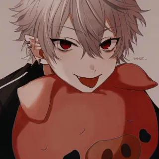 🤍 anime, cartoon, cute, vampire, pig, red eyes, gray hair whatsapp sticker