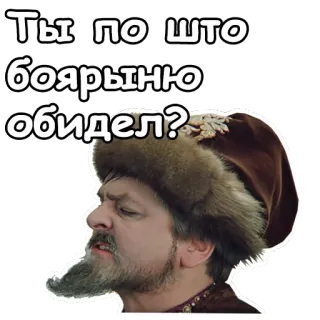 😡 Ты по што боярыню обидел? ruso, expresión, histórico, hombre, pregunta whatsapp sticker