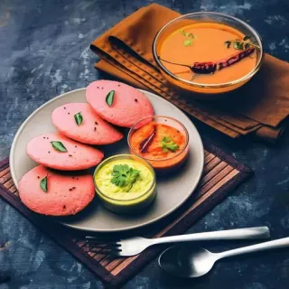 🍚 Idli, Indische Küche, Essen, Südindisch, Frühstück, Chutney, Sambar telegram sticker