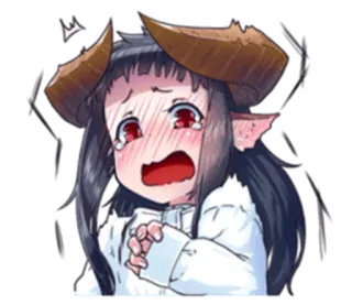 😨 ragazza anime, piangere, demone, corna, cartone animato, triste, kawaii telegram sticker