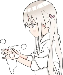 🚰 anime, girl, washing hands, soap, clean, hygiene telegram sticker