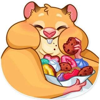 🍩 햄스터, 귀여운, 음식, 과자, 만화, 동물, 행복한, 먹는 telegram sticker