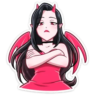 😈 demonio, diablo, cuernos, alas, chica, dibujos animados, pegatina telegram sticker