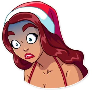 😨 woman, girl, santa hat, christmas, shocked, cartoon telegram sticker