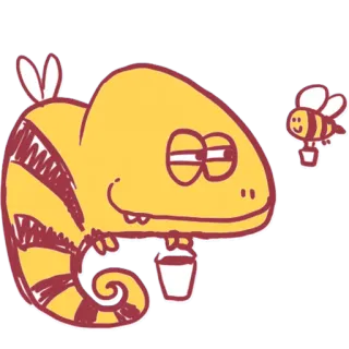 🐝 กิ้งก่า, ผึ้ง, สัตว์, การ์ตูน, น่ารัก, สติกเกอร์ telegram sticker