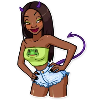 😈 Teufel, Hörner, Frau, Cartoon, Frosch telegram sticker