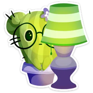 😊 cacto, lâmpada, planta, óculos, fofo, desenho animado whatsapp sticker