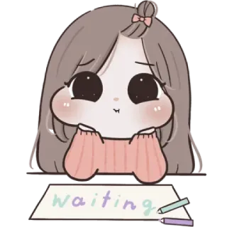🥺 waiting wachten, schattig, anime, kawaii, meisje, tekening whatsapp sticker
