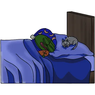 🥱 slapen, bed, kat, slaapmuts, cartoon, droom telegram sticker