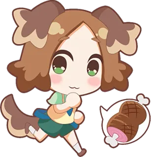 🙂 chibi, perro, lindo, carne, dibujos animados, animal, comida, kawaii whatsapp sticker