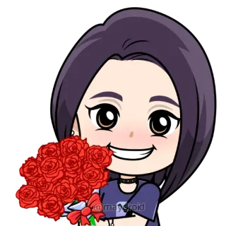 💐 @maysroid cartoon, girl, roses, flowers, bouquet, cute telegram sticker