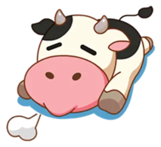 😞 Krowa, Zwierzę, Uroczy, Kreskówka, Senny, Śpiący telegram sticker