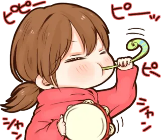 🥁 ピピピッ animé, fête, tambourin, sifflet de fête, joyeux telegram sticker