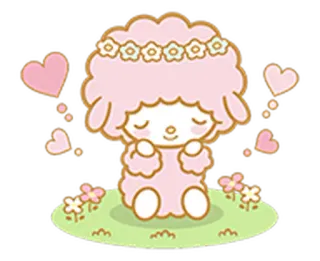 😌 Desenho animado, Ovelha, Rosa, Bonito, Kawaii, Coroa de flores, Coração telegram sticker