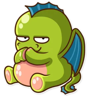 😏 dragão, desenho animado, fofo, gordinho, verde, fantasia, monstro telegram sticker