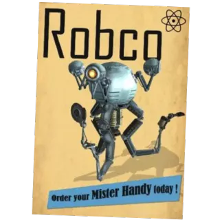 🤖 Fallout Robco
Order your Mister Handy today! robot, video game, Fallout, advertisement, Mister Handy, Robco telegram sticker