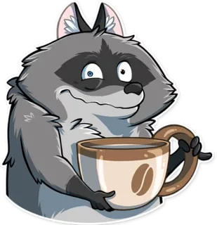 ☕ 너구리, 커피, 동물, 귀여운, 스티커 telegram sticker