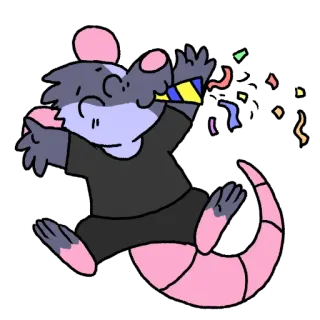 🎊 zarigüeya, fiesta, celebración, confeti, dibujo animado, lindo, animal, pegatina whatsapp sticker