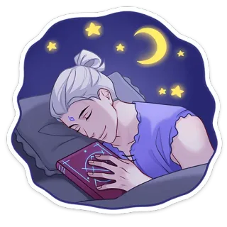 😴 นอน, ฝัน, หนังสือ, กลางคืน, ดาว, พระจันทร์ telegram sticker