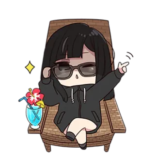 😎 Chibi, Kartun, Karakter, Musim panas, Liburan, Pantai, Koktail telegram sticker