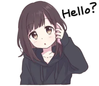 😶 Hello? anime, dziewczyna, cześć, kreskówka, słodkie, naklejka telegram sticker