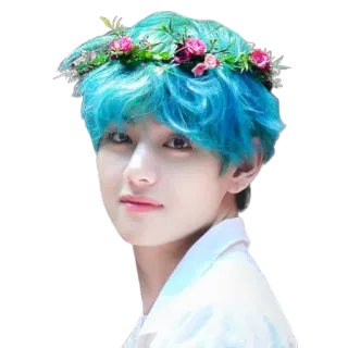 😊 Person, Porträt, blaue Haare, Blumenkranz telegram sticker