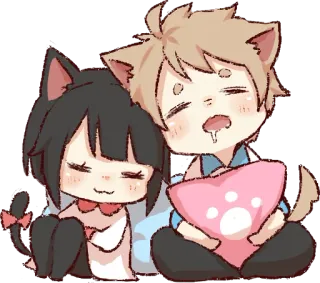 😴 девочка-кошка, мальчик-кошка, аниме, милый, каваий, спящий, дремлющий telegram sticker