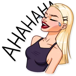 😐 HAHAHA śmiech, kobieta, blondynka, kreskówka, szczęśliwy, wyraz telegram sticker
