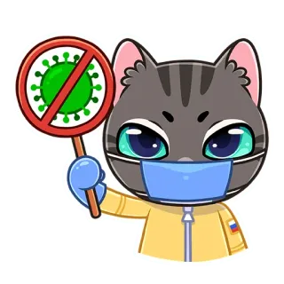 🦠 kucing, virus, covid, masker, bendera Rusia, pandemi, kesehatan whatsapp sticker