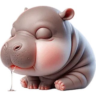 🤤 ippopotamo, carino, animale, dormire, cartone animato, adorabile whatsapp sticker