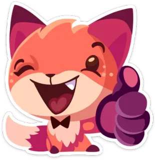 👍 volpe, animale, carino, cartone animato, pollice in su, positivo telegram sticker