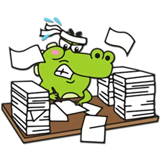 📝 alligator, cartoon, office, desk, paperwork, stress, busy telegram sticker