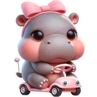 🚗 ថតអោយហើយ Kreskówka, Hipopotam, Zwierzę, Słodkie, Samochód, Różowy telegram sticker