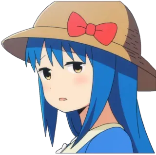😪 ragazza anime, triste, cappello, capelli blu, cartone animato, ragazza, carina telegram sticker