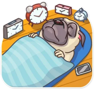 😴 cão, dormindo, despertadores, fofo, pug, cama, cansado, desenho animado telegram sticker