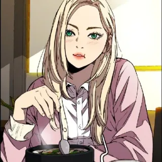 🚴‍♀ blonde hair, anime, eating, portrait, woman whatsapp sticker