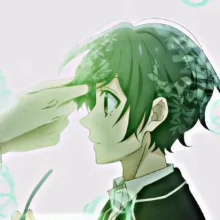 ✨ Anime, Manga, Personnage, Cheveux verts, Toucher, Portrait, Art telegram sticker