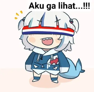 🙈 Aku ga lihat...!!! อนิเมะ, น่ารัก, ฉลาม, VTuber telegram sticker
