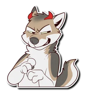 😈 loup, dessin animé, diable, cornes, démon, animal, autocollant telegram sticker