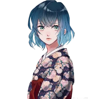 🙁 cô gái anime, kimono, trang phục truyền thống, phong cách manga, nhân vật, phụ nữ, phong cách Nhật Bản telegram sticker
