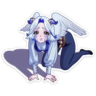 🥺 malaikat, anime, sayap, menangis, sedih, ilustrasi, stiker whatsapp sticker
