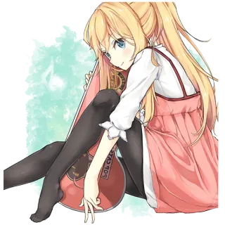 😊 BOB CUTIE ragazza anime, illustrazione, cartone animato, capelli biondi, carina, seduta telegram sticker