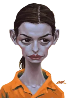 😏 карикатура, портрет, Энн Хэтэуэй, знаменитость telegram sticker